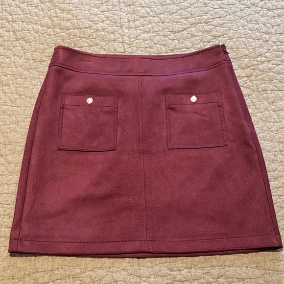LOFT Burgundy Faux Suede Mini Skirt - Picture 1 of 4